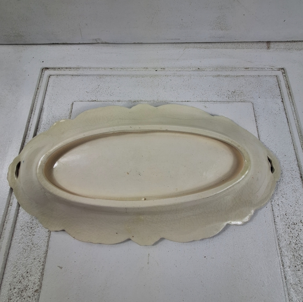 Vintage Blue and Off White Floral Elongated Plate - Picture 5 of 7